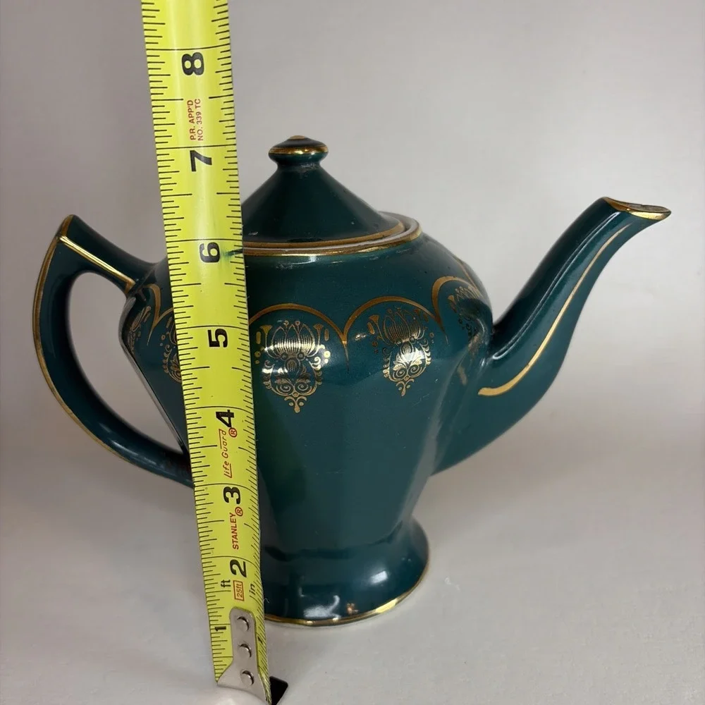 Vintage Hall Albany Teapot Green With Gold‎ Trim 7 1/4